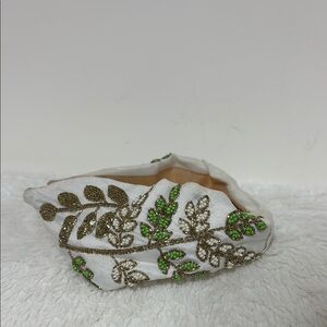 Embroidered White and Green Headband